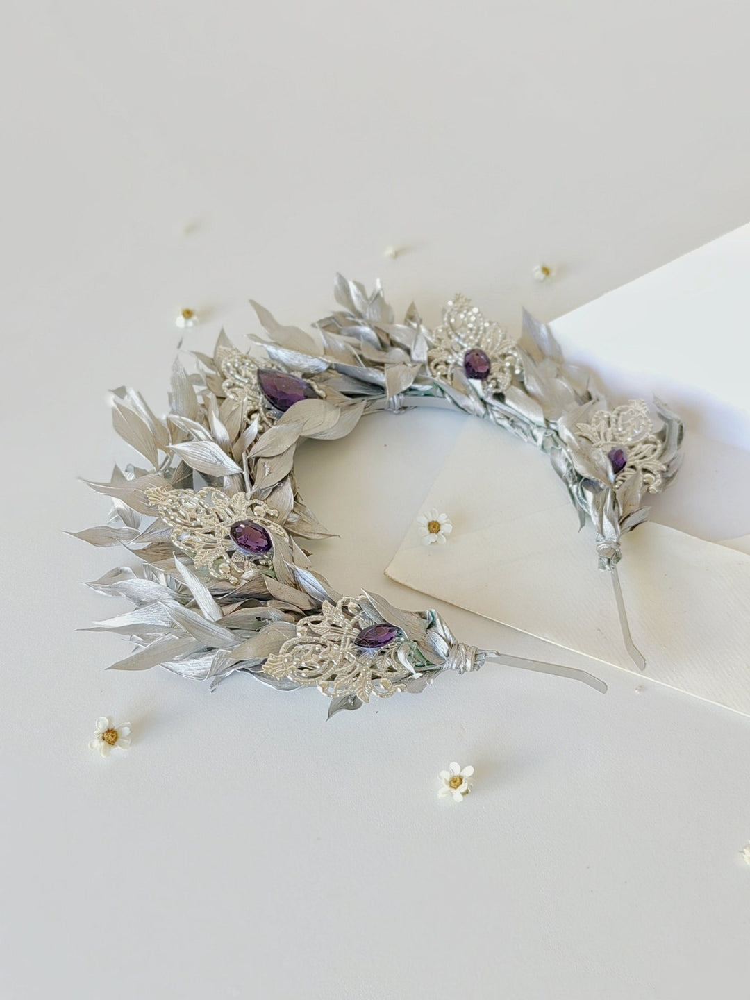 Silver Leaf Bridal Crown: Elegant Wedding Hair Tiara – handmade floral hair accessory by magaela