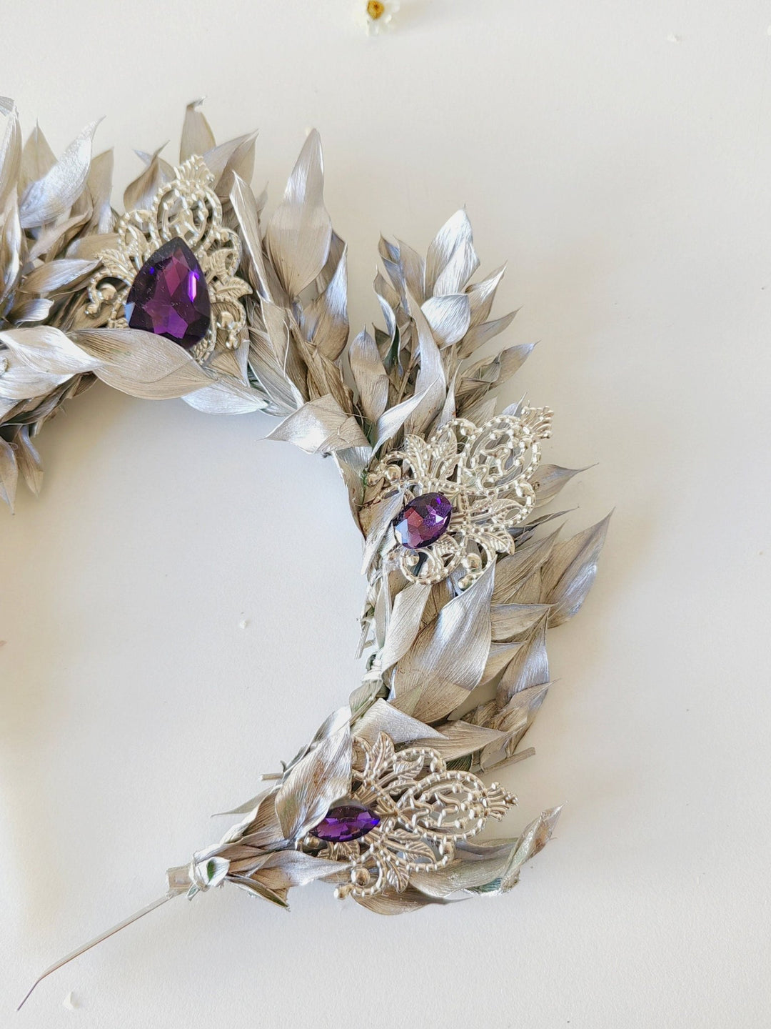 Silver Leaf Bridal Crown: Elegant Wedding Hair Tiara – handmade floral hair accessory by magaela