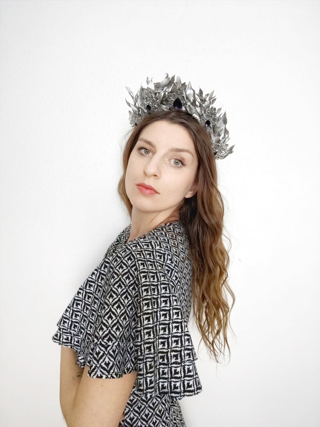 Silver Leaf Bridal Crown: Elegant Wedding Hair Tiara – handmade floral hair accessory by magaela