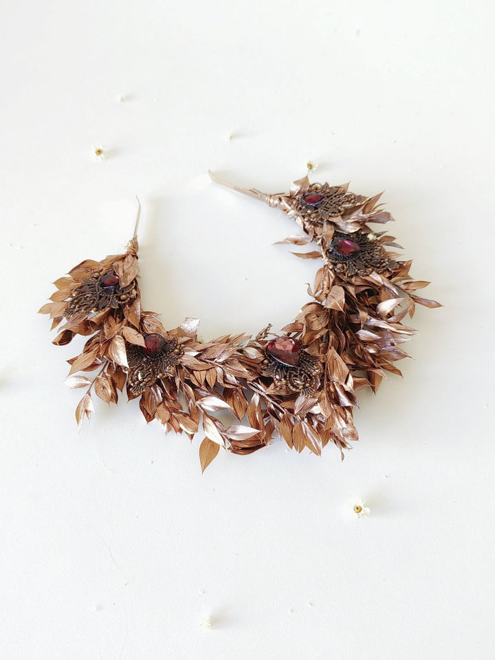 Bronze Bridal Crown: Glamour Flower Hair Tiara, Vintage Wedding – handmade floral hair accessory by magaela