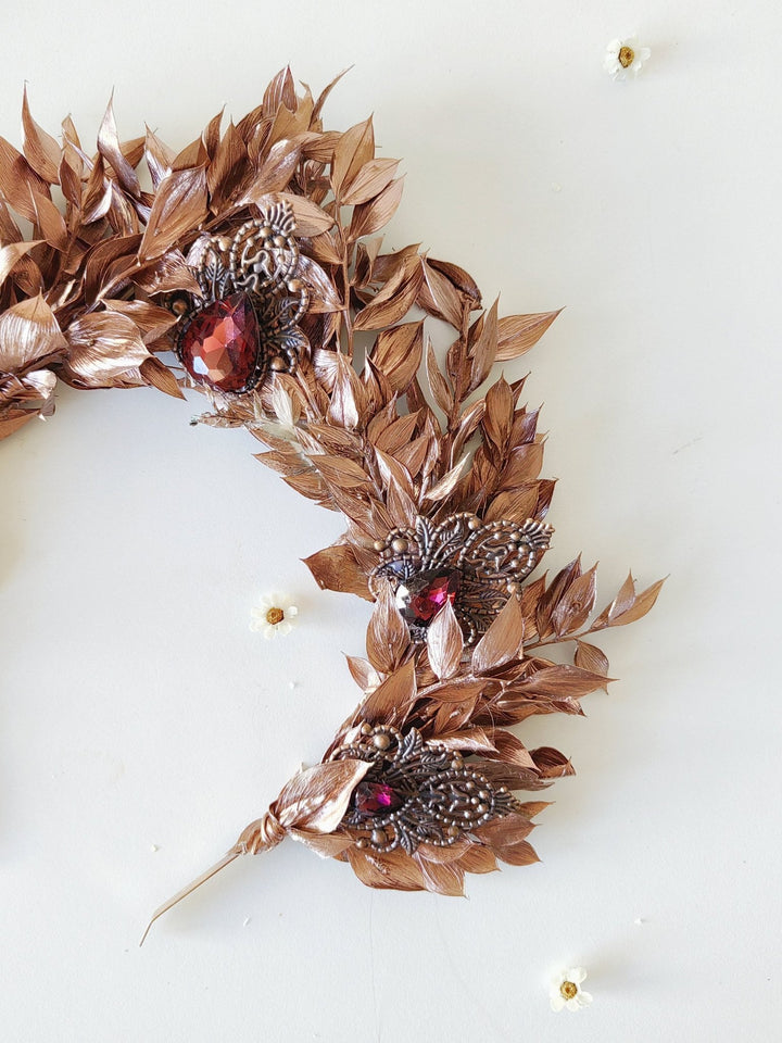 Bronze Bridal Crown: Glamour Flower Hair Tiara, Vintage Wedding – handmade floral hair accessory by magaela