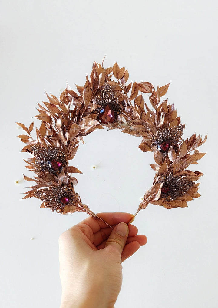 Bronze Bridal Crown: Glamour Flower Hair Tiara, Vintage Wedding – handmade floral hair accessory by magaela