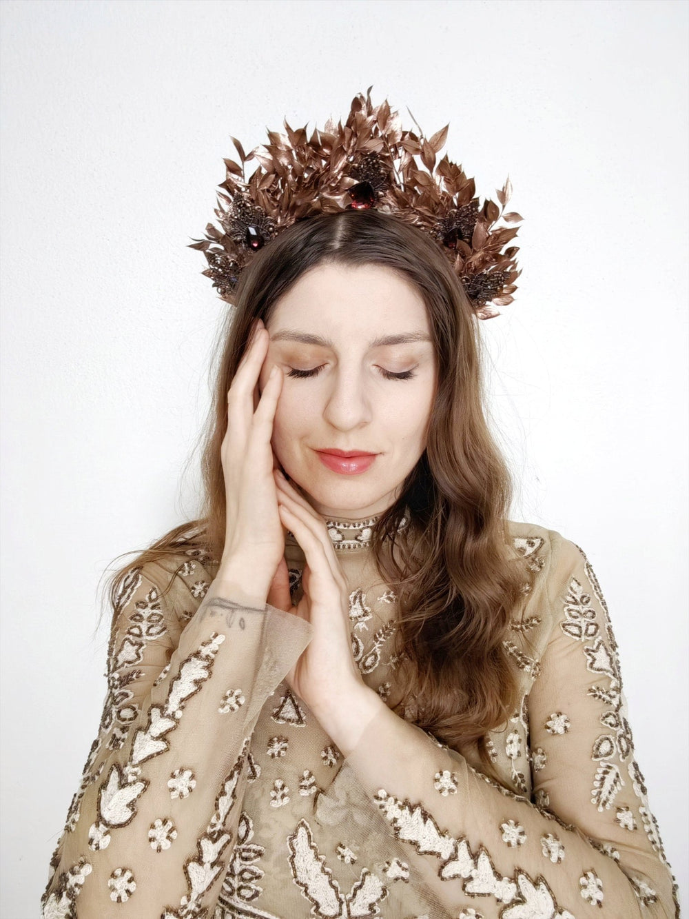 Bronze Bridal Crown: Glamour Flower Hair Tiara, Vintage Wedding – handmade floral hair accessory by magaela