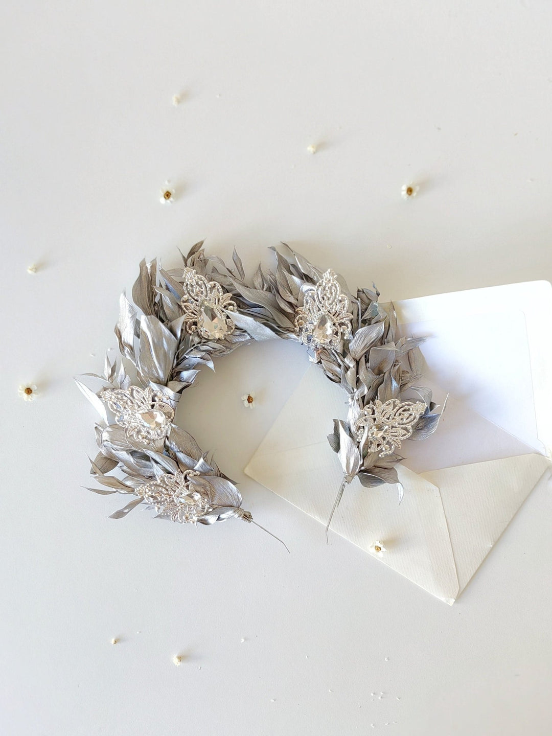 Silver Leaf Bridal Crown: Elegant Wedding Hair Tiara – handmade floral hair accessory by magaela