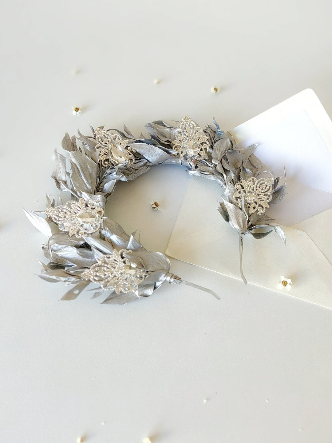 Silver Leaf Bridal Crown: Elegant Wedding Hair Tiara – handmade floral hair accessory by magaela