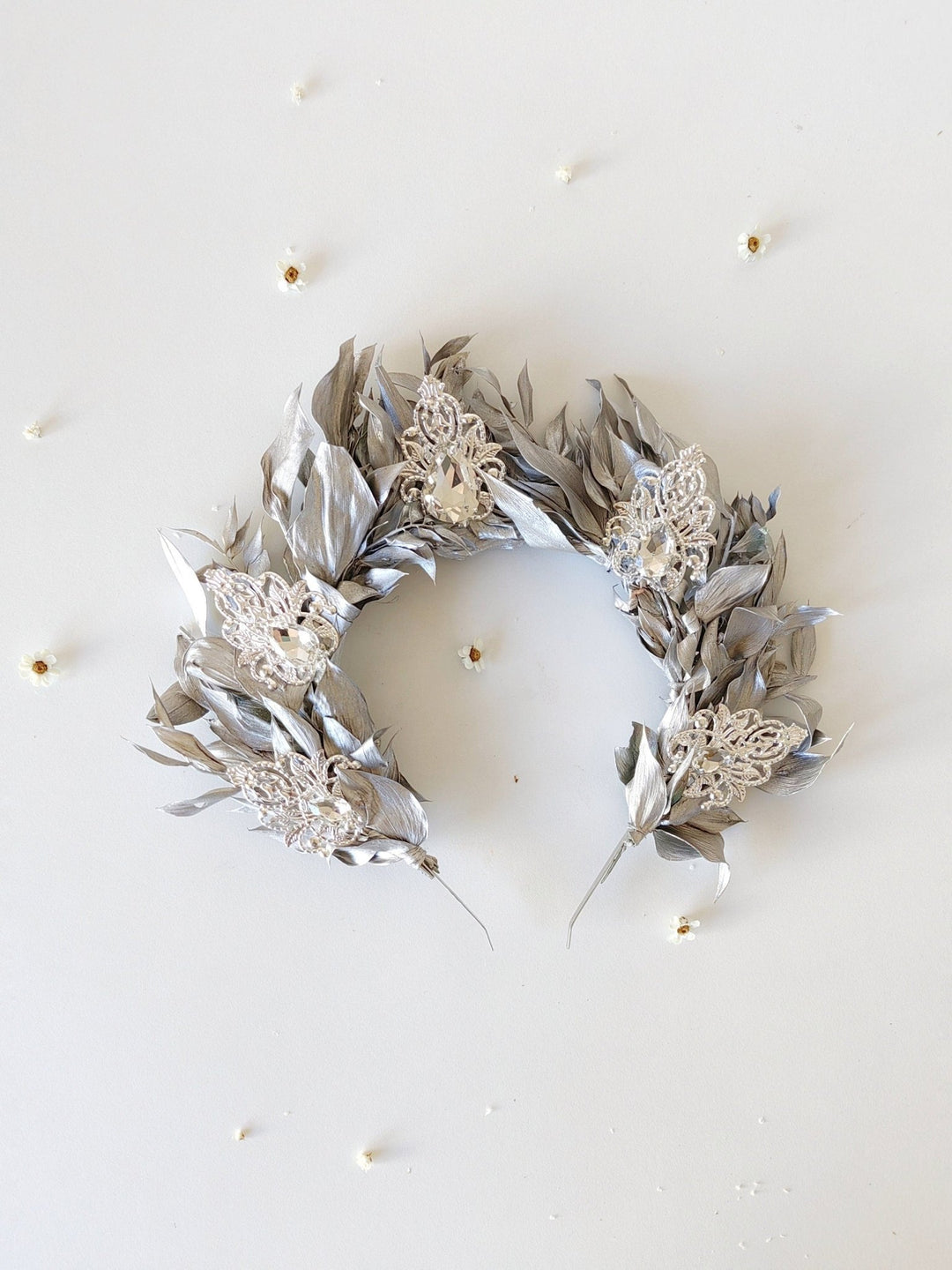 Silver Leaf Bridal Crown: Elegant Wedding Hair Tiara – handmade floral hair accessory by magaela