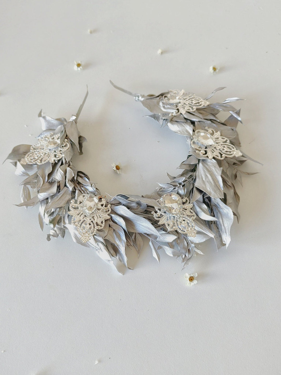 Silver Leaf Bridal Crown: Elegant Wedding Hair Tiara – handmade floral hair accessory by magaela