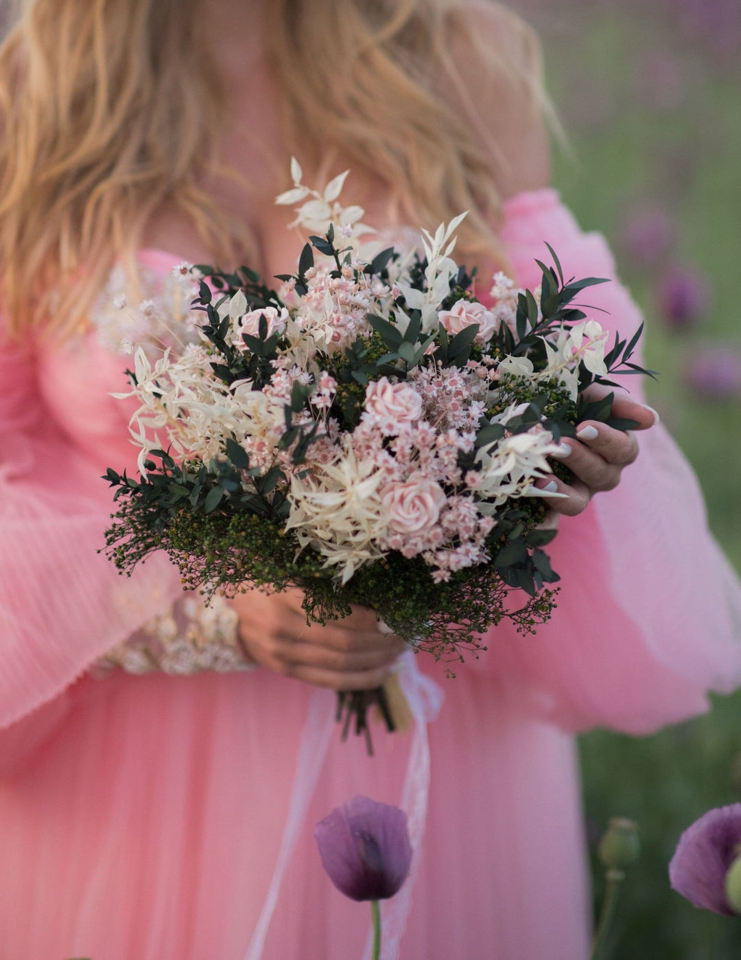 Blush Rose Wedding Bouquet: Romantic Bridal Accessories, Natural Greenery – handmade floral hair accessory by magaela
