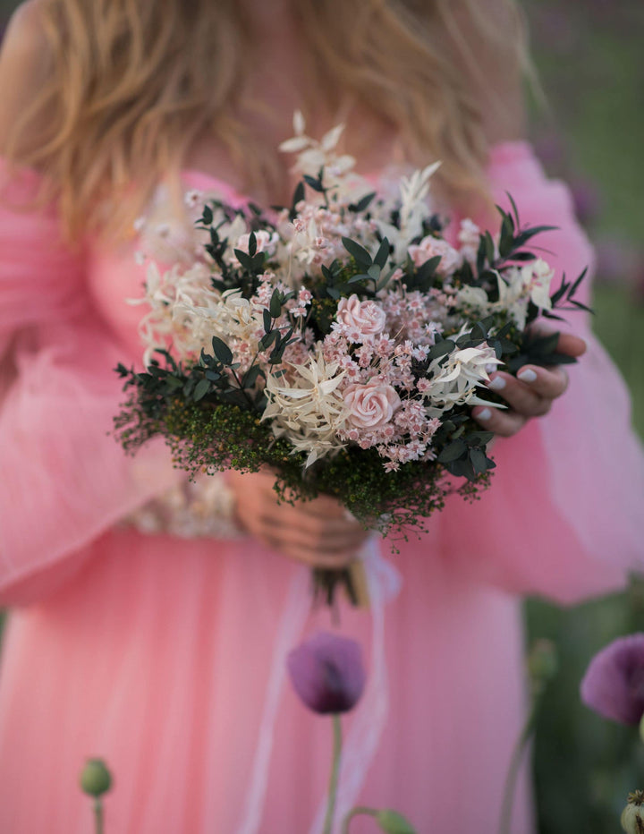 Blush Rose Wedding Bouquet: Romantic Bridal Accessories, Natural Greenery – handmade floral hair accessory by magaela