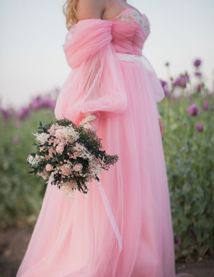 Blush Rose Wedding Bouquet: Romantic Bridal Accessories, Natural Greenery – handmade floral hair accessory by magaela