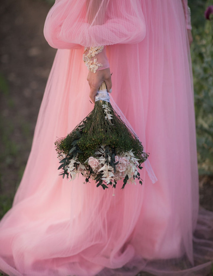 Blush Rose Wedding Bouquet: Romantic Bridal Accessories, Natural Greenery – handmade floral hair accessory by magaela