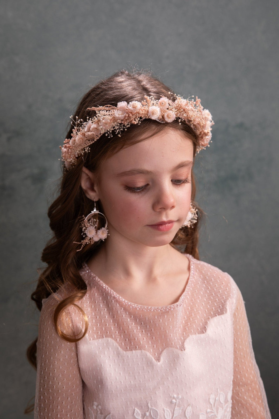 Pale Pink Flower Wreath: Preserved Floral Headpiece, First Communion – handmade floral hair accessory by magaela