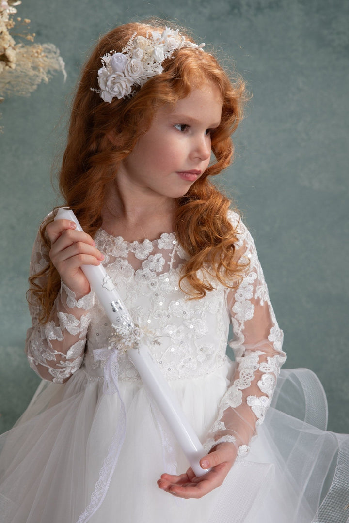 Handmade Floral Candle Decoration: First Holy Communion Candle Wreath – handmade floral hair accessory by magaela