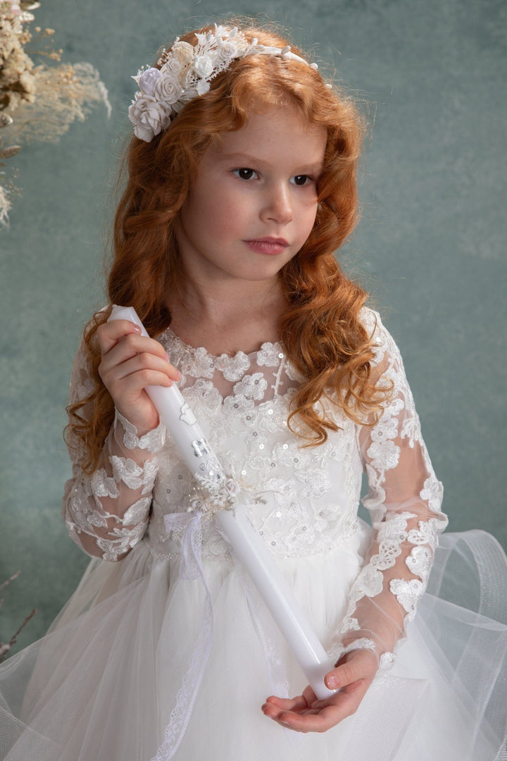 Handmade Floral Candle Decoration: First Holy Communion Candle Wreath – handmade floral hair accessory by magaela