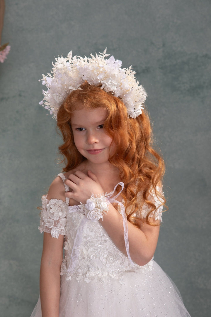 First Communion Flower Bracelet: Handmade Floral Lace Wrist Corsage – handmade floral hair accessory by magaela