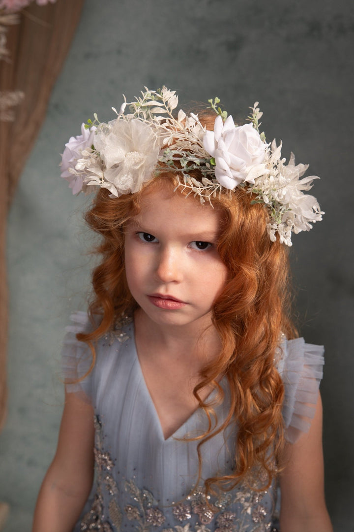 Boho Flower Wreath: Bridal Headpiece, Holy Communion Crown – handmade floral hair accessory by magaela