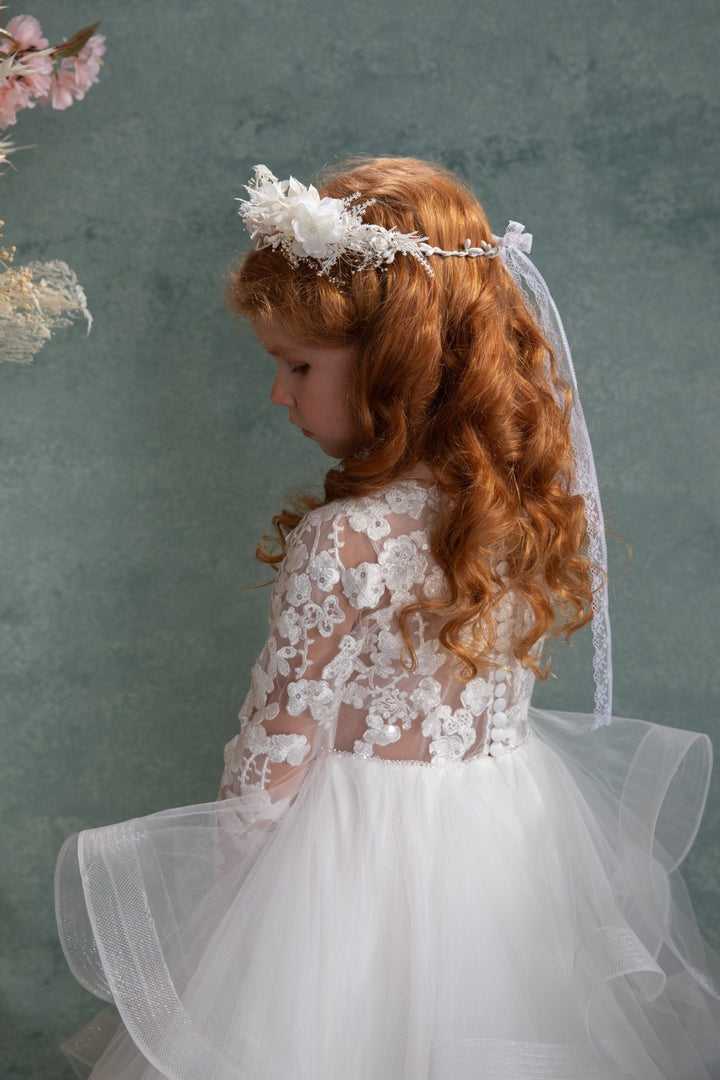 White Flower Crown: First Communion Wreath, Bridal Headpiece – handmade floral hair accessory by magaela