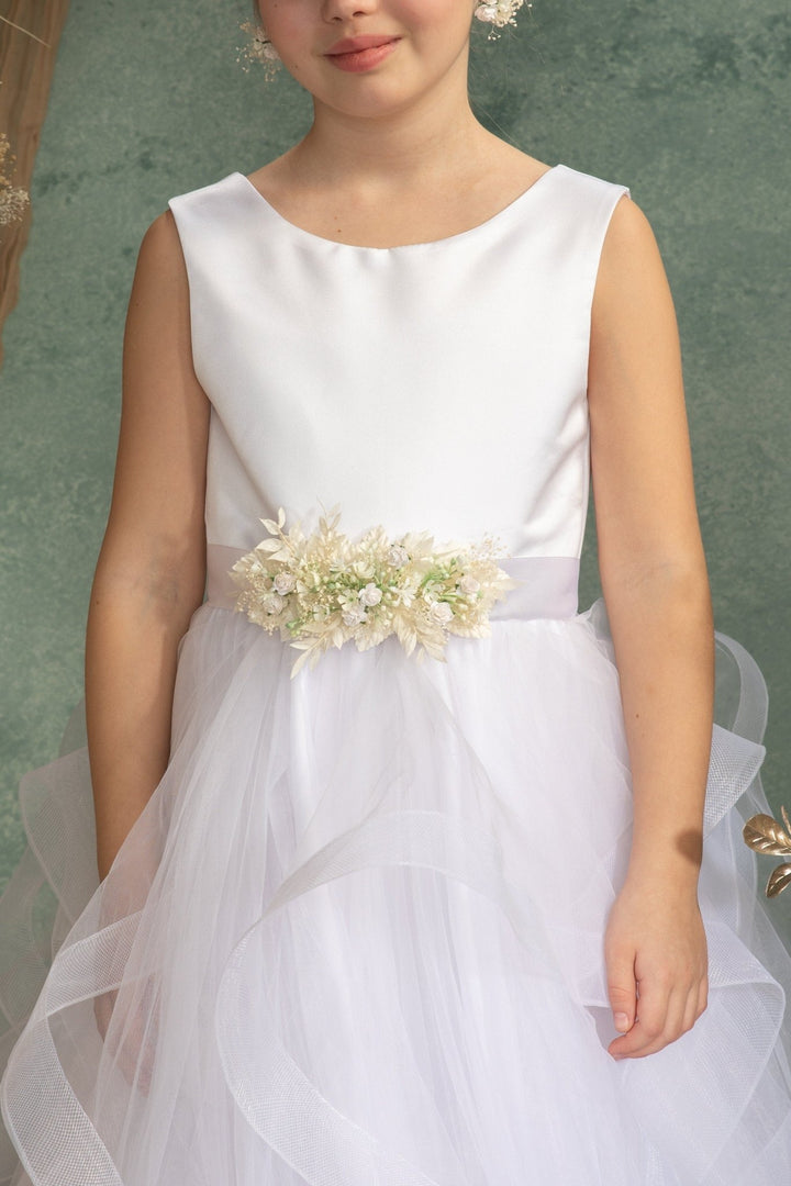 Cream Flower Girl Belt: Romantic First Communion Dress Sash – handmade floral hair accessory by magaela