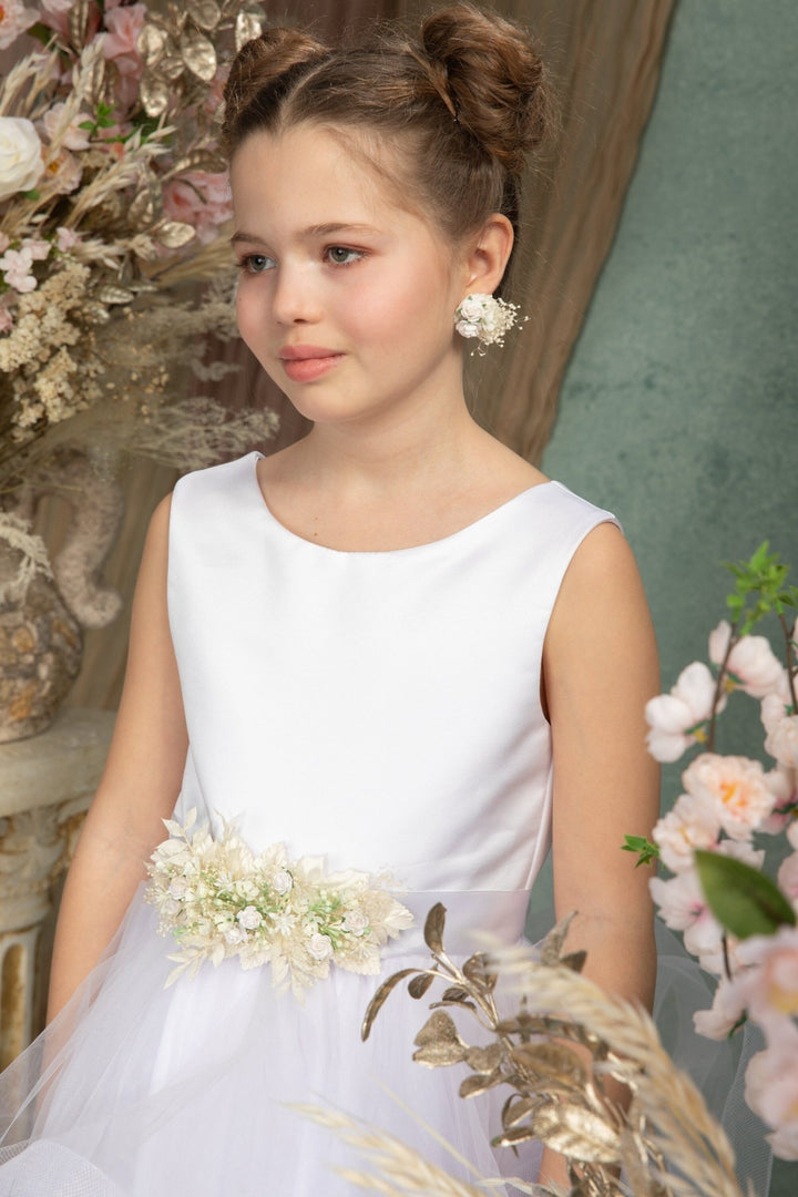 Cream Flower Girl Belt: Romantic First Communion Dress Sash – handmade floral hair accessory by magaela
