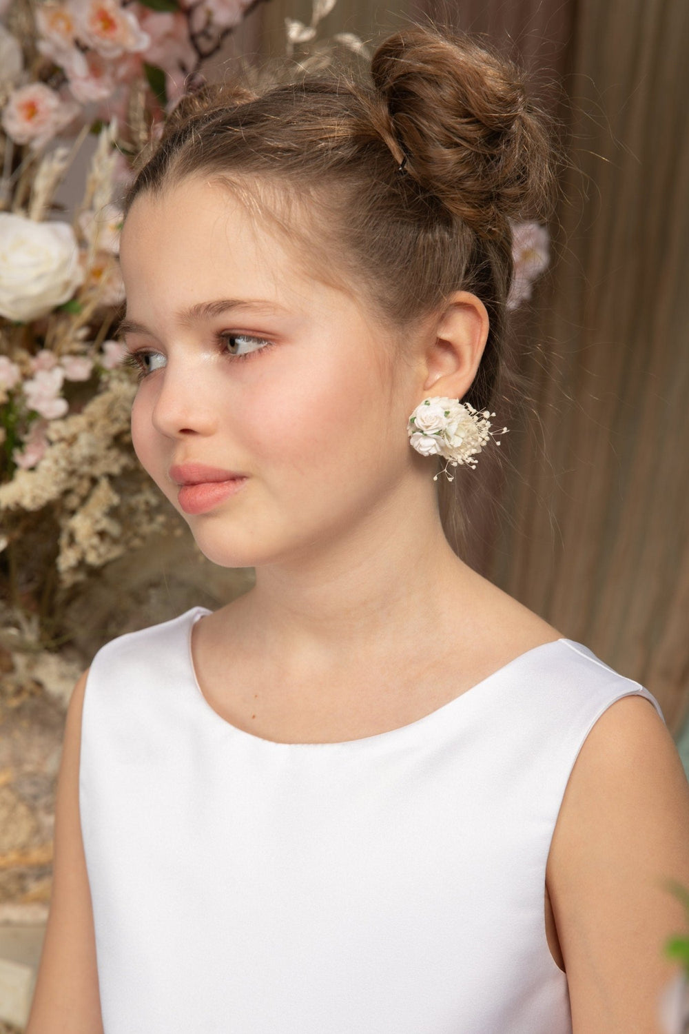 White Rose Flower Earrings: Communion, Wedding, Bridal Jewelry – handmade floral hair accessory by magaela