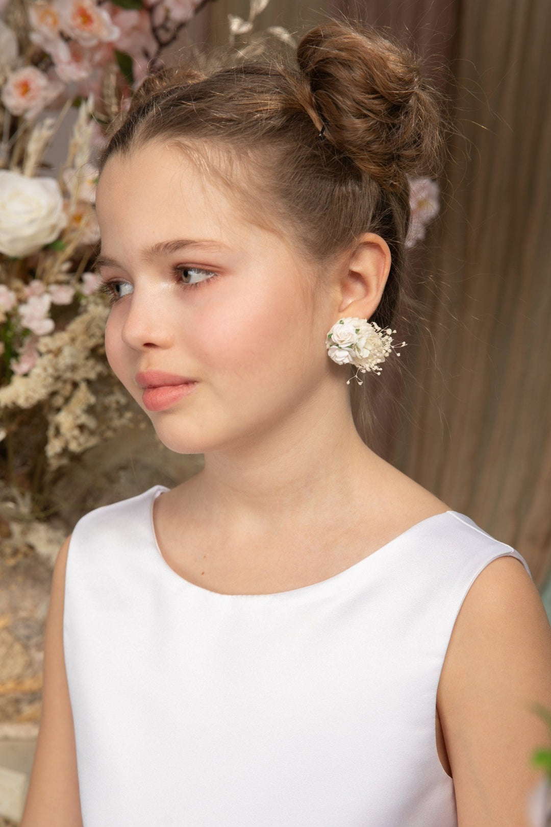 White Rose Flower Earrings: Communion, Wedding, Bridal Jewelry – handmade floral hair accessory by magaela