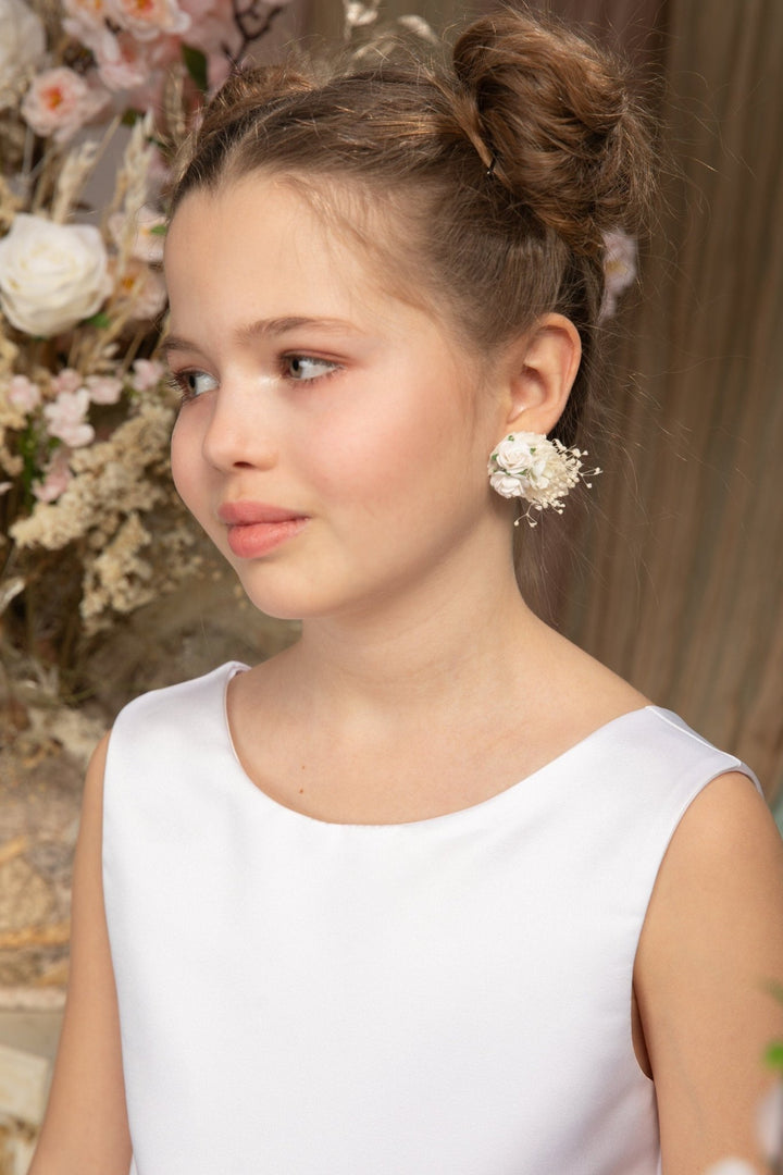 White Rose Flower Earrings: Communion, Wedding, Bridal Jewelry – handmade floral hair accessory by magaela