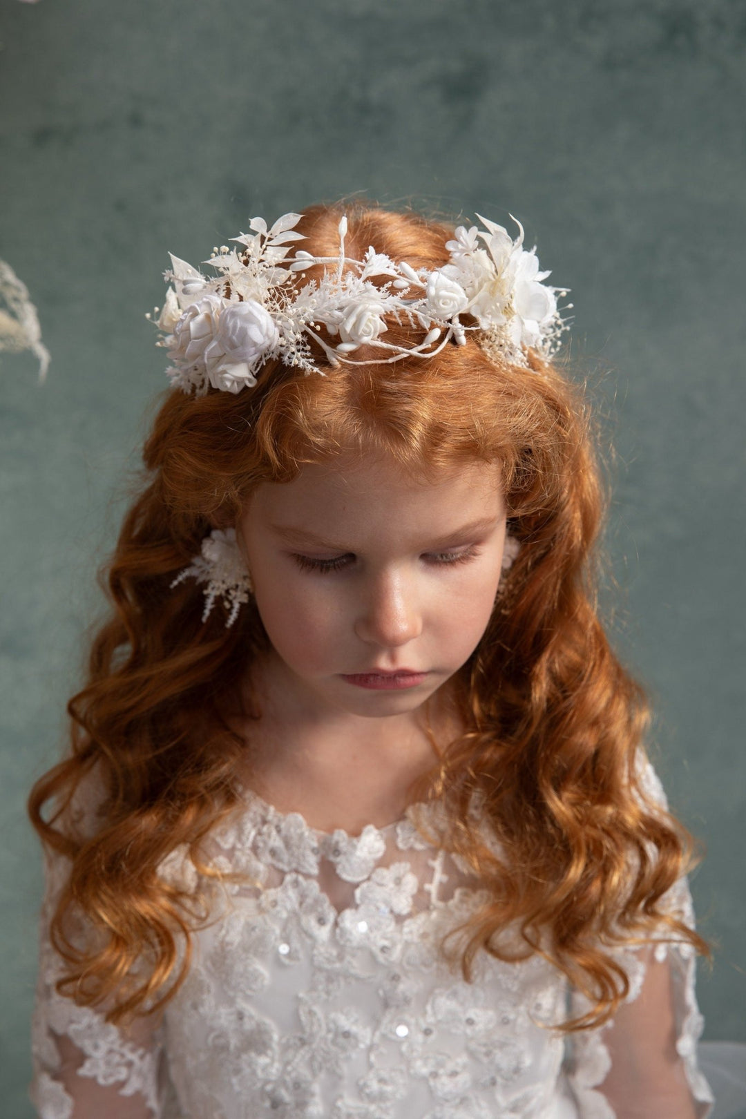 White Flower Crown: First Communion Wreath, Bridal Headpiece – handmade floral hair accessory by magaela
