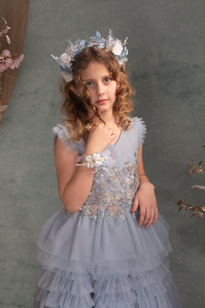 White & Blue Flower Crown: First Communion Bridal Headpiece – handmade floral hair accessory by magaela