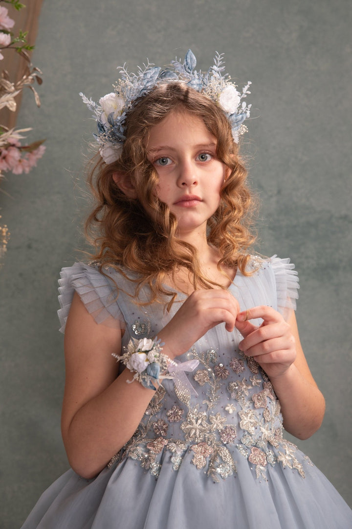 White & Blue Flower Crown: First Communion Bridal Headpiece – handmade floral hair accessory by magaela