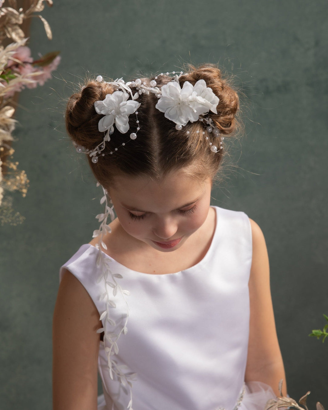 White Flower Hair Garland: First Communion Hair Vine – handmade floral hair accessory by magaela