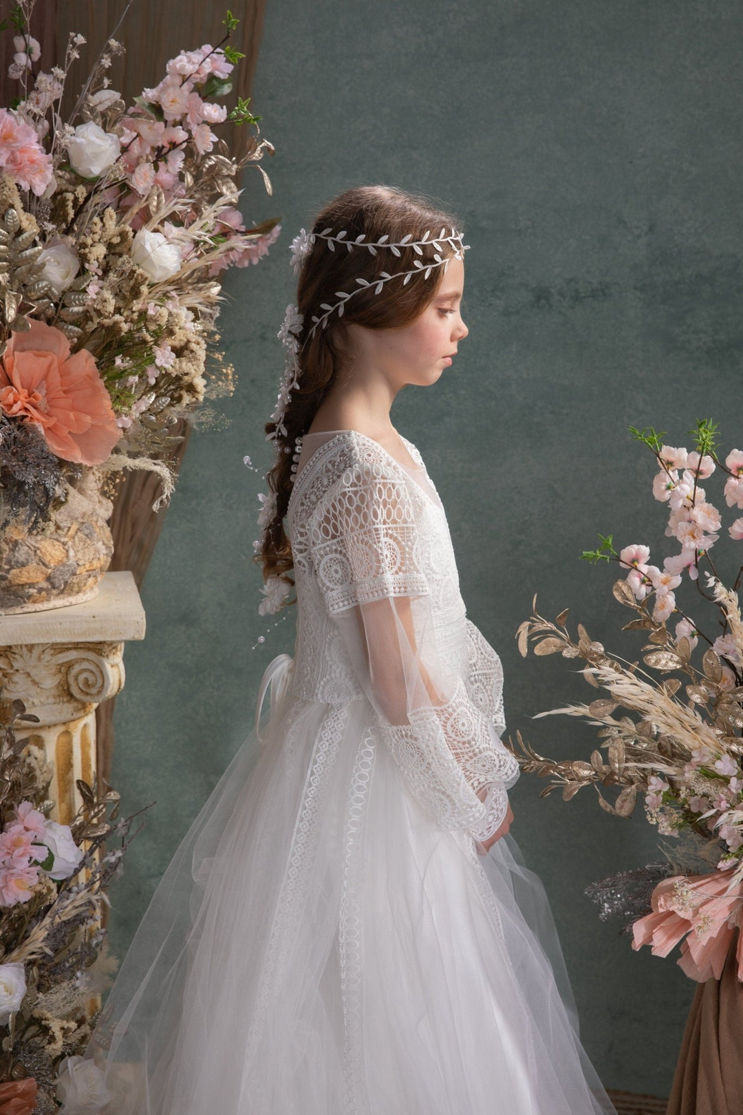 White Flower Hair Garland: First Communion Hair Vine – handmade floral hair accessory by magaela