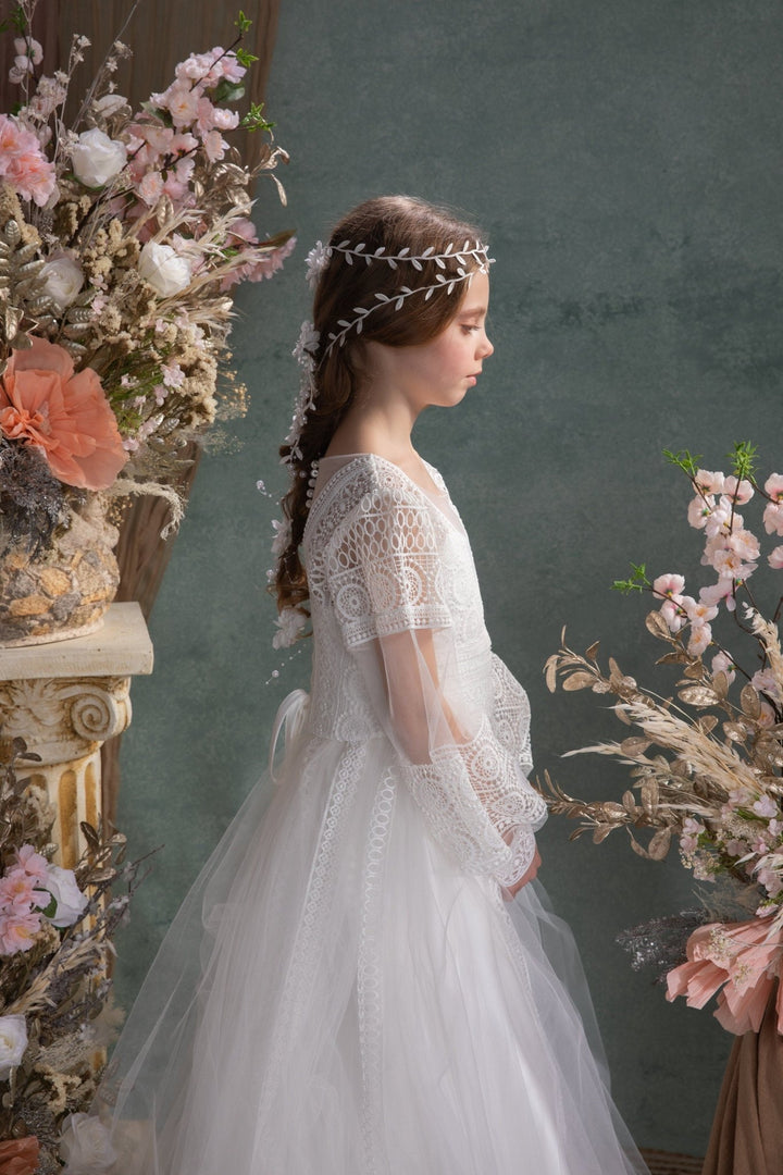 White Flower Hair Garland: First Communion Hair Vine – handmade floral hair accessory by magaela