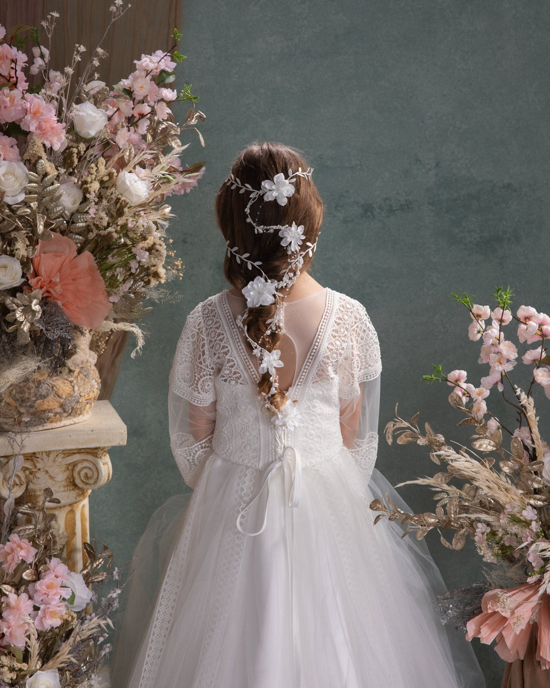 White Flower Hair Garland: First Communion Hair Vine – handmade floral hair accessory by magaela