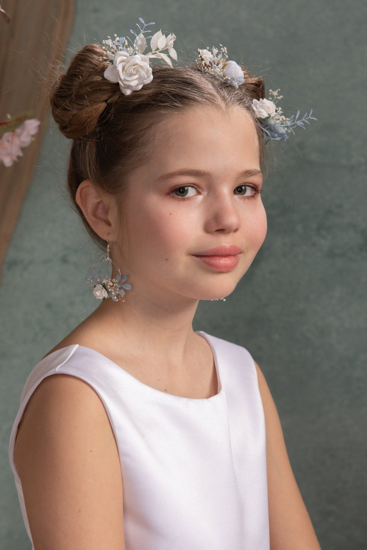 Handmade Flower Circle Earrings: Holy Communion Wedding Jewelry – handmade floral hair accessory by magaela