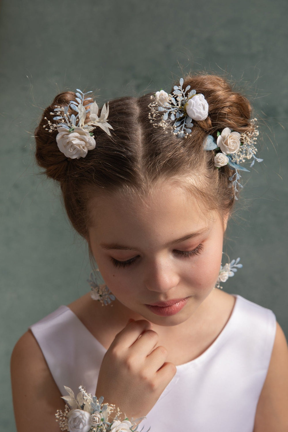 Flower Hair Pins (Set of 3): First Communion Wedding Hair Accessories – handmade floral hair accessory by magaela