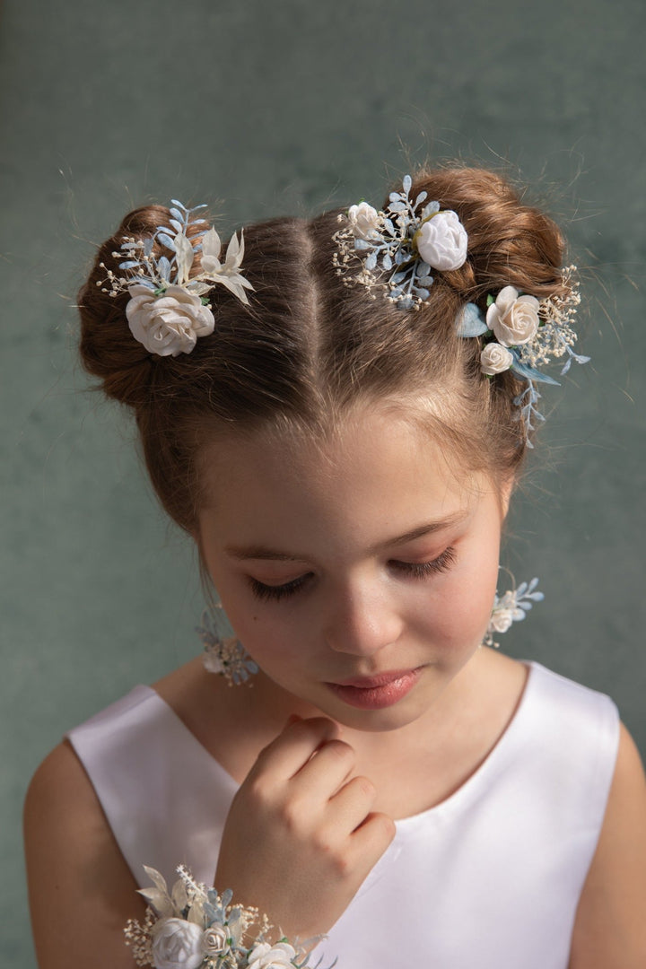 Flower Hair Pins (Set of 3): First Communion Wedding Hair Accessories – handmade floral hair accessory by magaela
