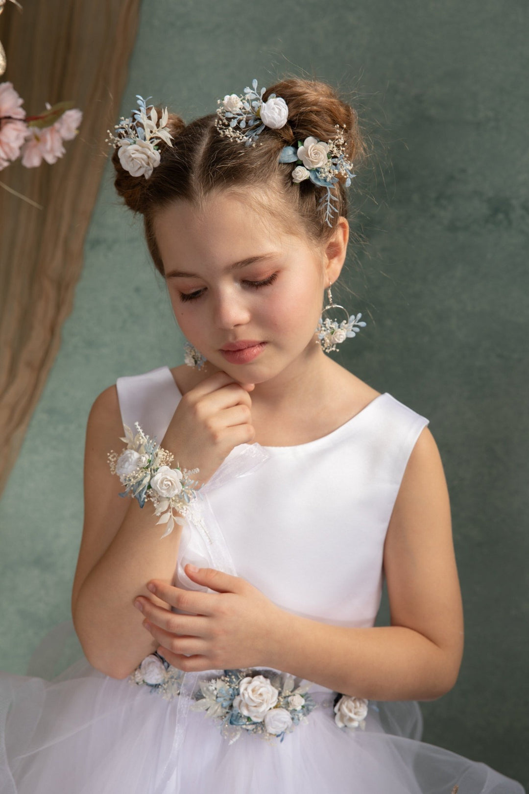 Flower Hair Pins (Set of 3): First Communion Wedding Hair Accessories – handmade floral hair accessory by magaela