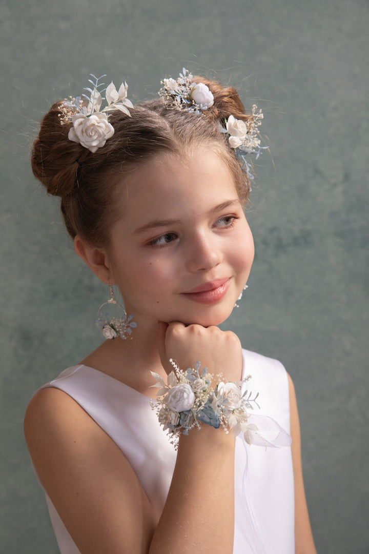 Flower Hair Pins (Set of 3): First Communion Wedding Hair Accessories – handmade floral hair accessory by magaela