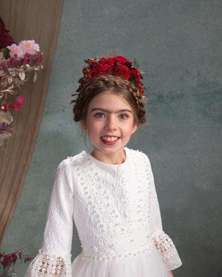 Red Frida Flower Headband: Little Frida, Mexican Floral Crown – handmade floral hair accessory by magaela