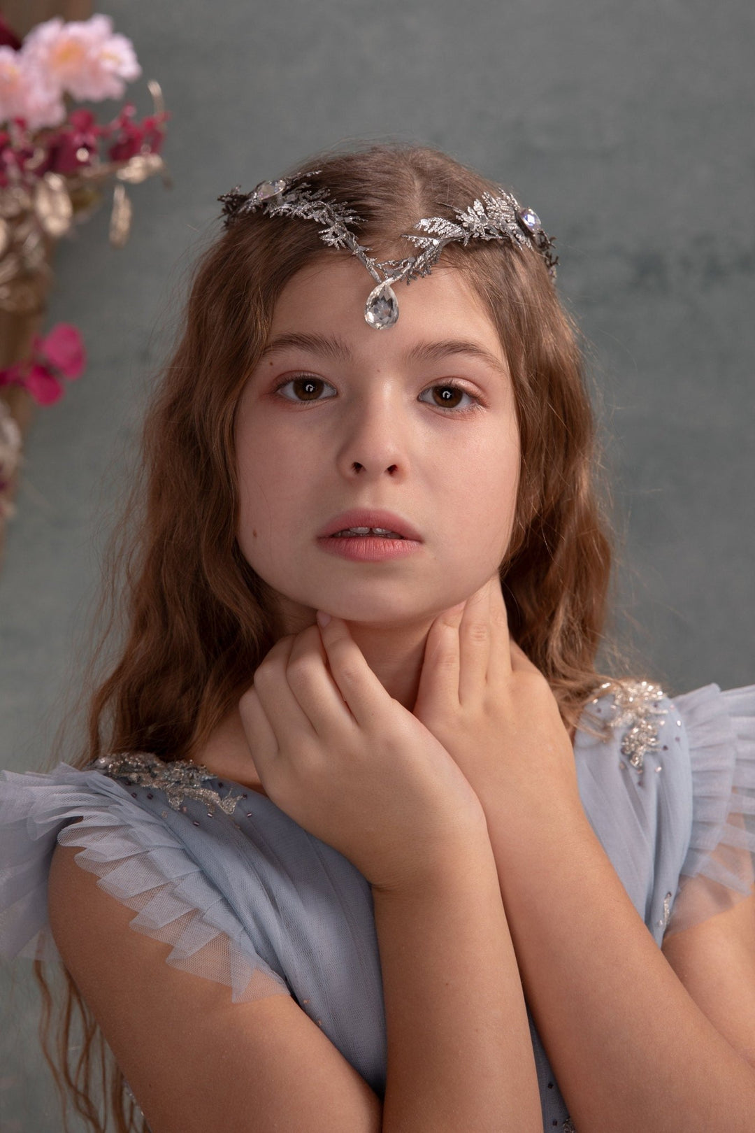 Silver Glamour Bridal Crown: Holy Communion Tiara – handmade floral hair accessory by magaela