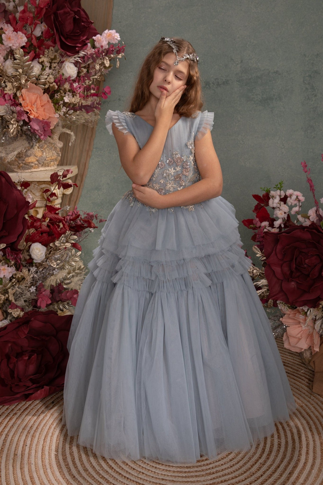 Silver Glamour Bridal Crown: Holy Communion Tiara – handmade floral hair accessory by magaela