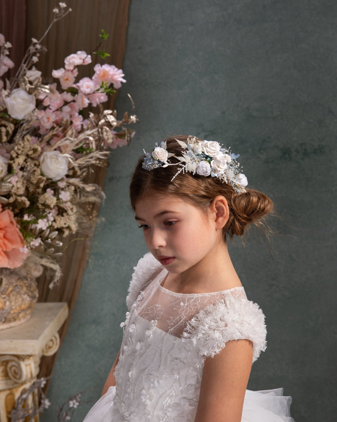 White Rose Flower Hair Vine: First Communion Headpiece – handmade floral hair accessory by magaela