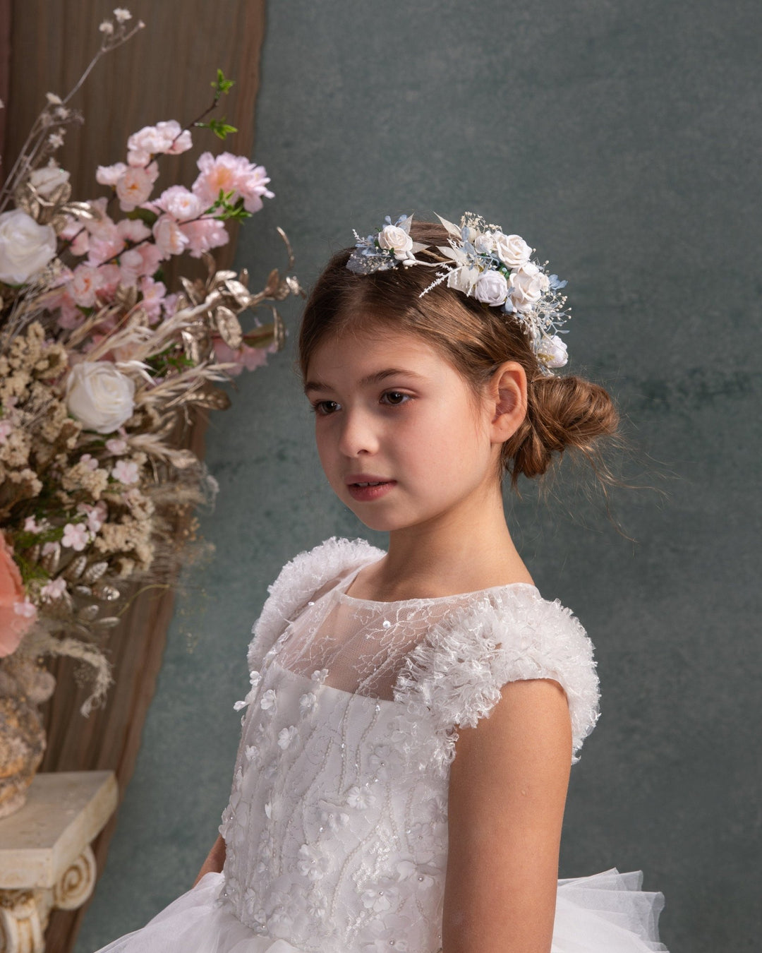White Rose Flower Hair Vine: First Communion Headpiece – handmade floral hair accessory by magaela