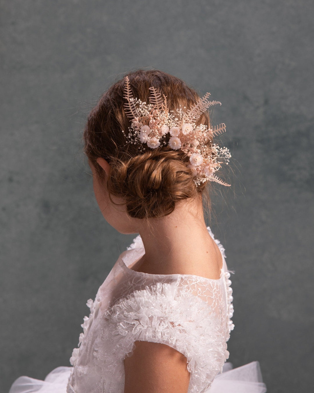 Pink Preserved Flower Hair Pin: First Communion Headpiece – handmade floral hair accessory by magaela