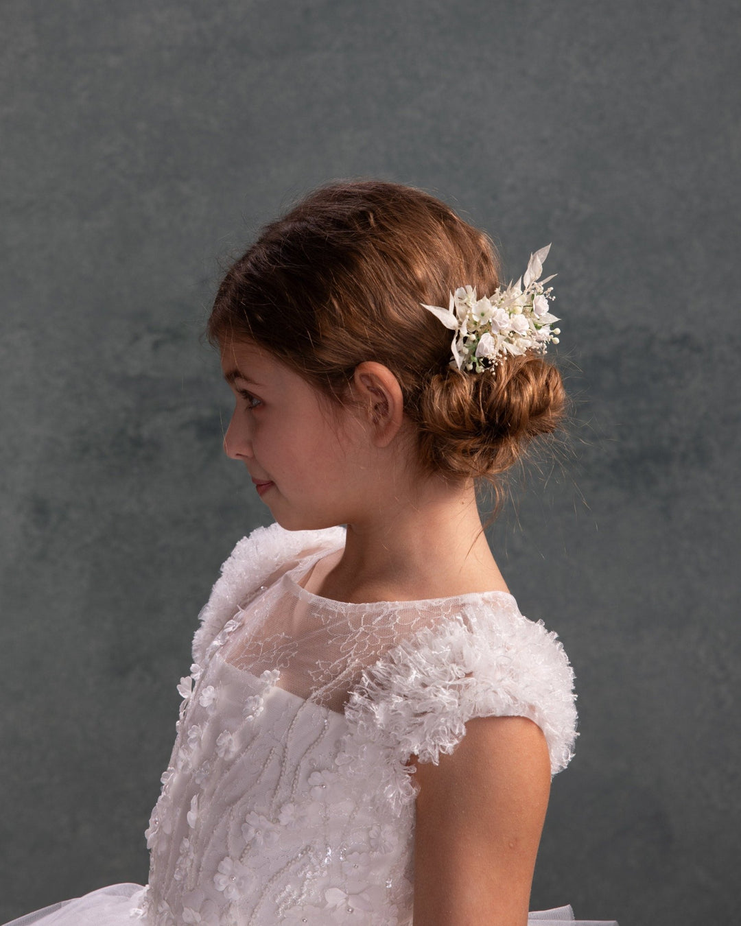 White Rose Flower Hair Comb: First Communion Headpiece – handmade floral hair accessory by magaela