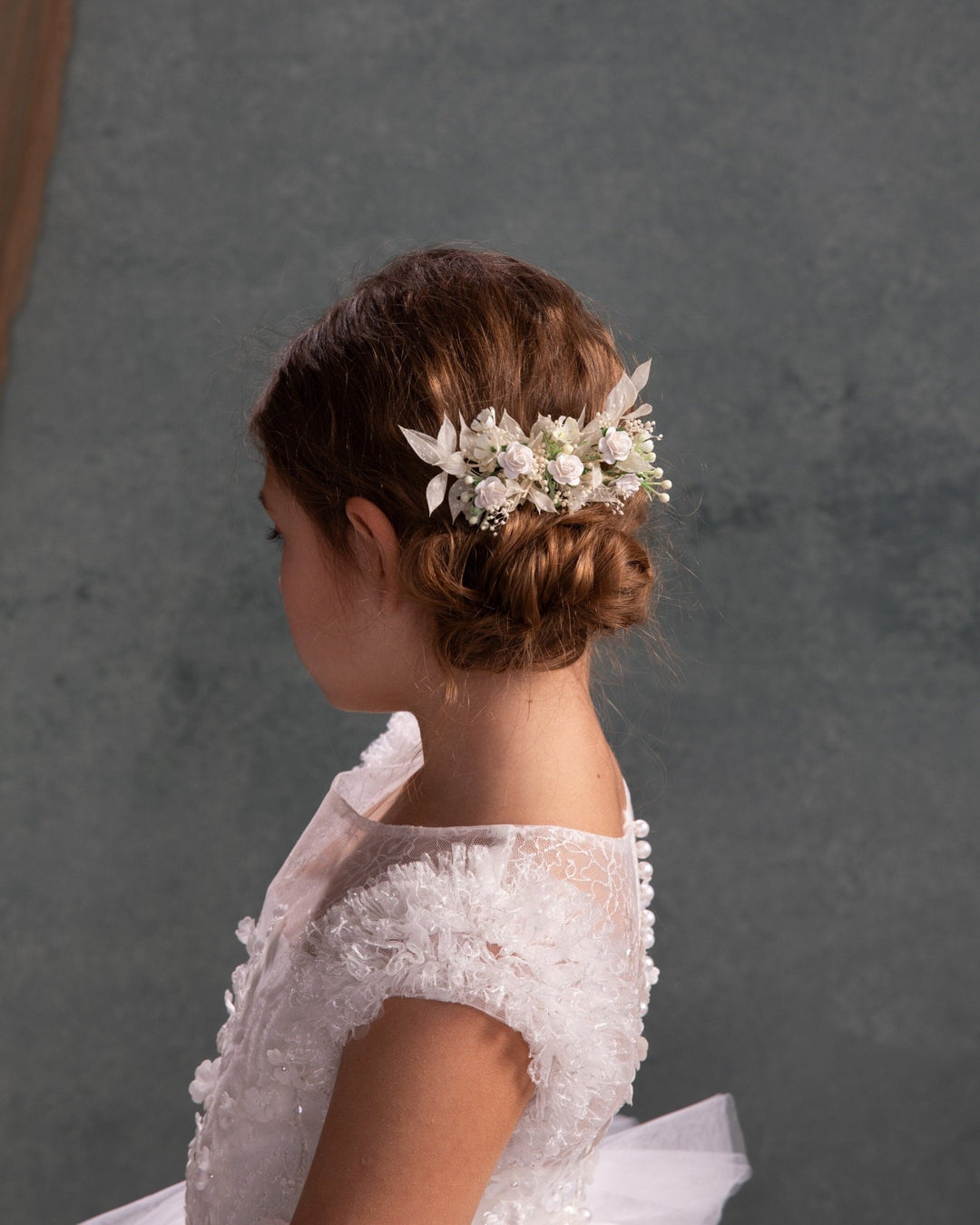 White Rose Flower Hair Comb: First Communion Headpiece – handmade floral hair accessory by magaela