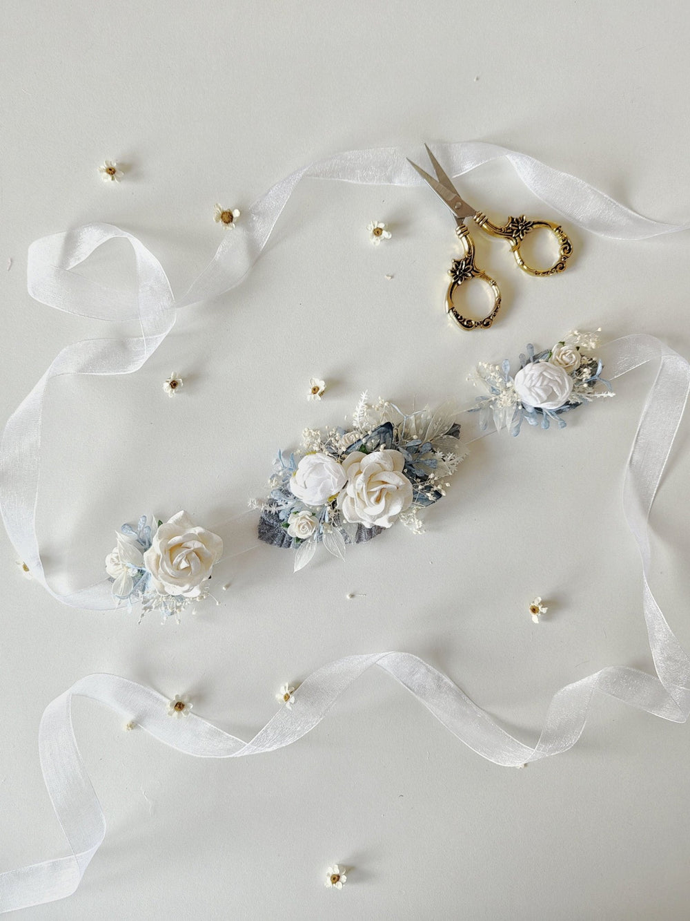 Boho Flower Belt: White Rose First Communion Dress Belt – handmade floral hair accessory by magaela