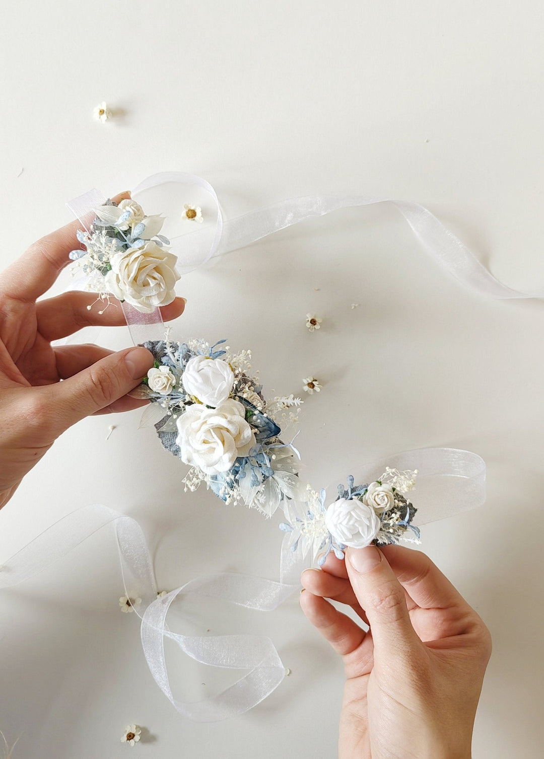 Boho Flower Belt: White Rose First Communion Dress Belt – handmade floral hair accessory by magaela