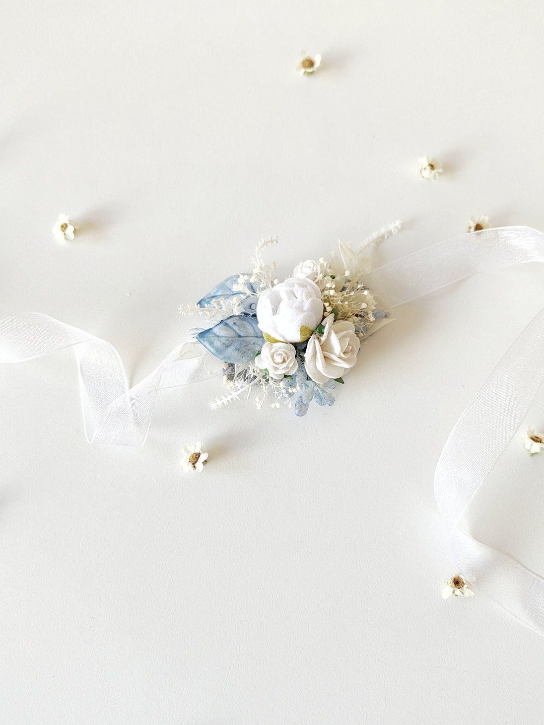 White Flower Wrist Corsage: Handmade Communion Bracelet – handmade floral hair accessory by magaela