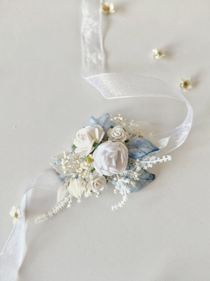 White Flower Wrist Corsage: Handmade Communion Bracelet – handmade floral hair accessory by magaela